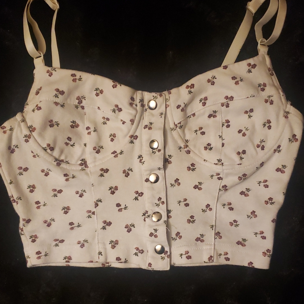 Floral snap Button-Down Crop Top, By Blue Pacific, Vintage top.